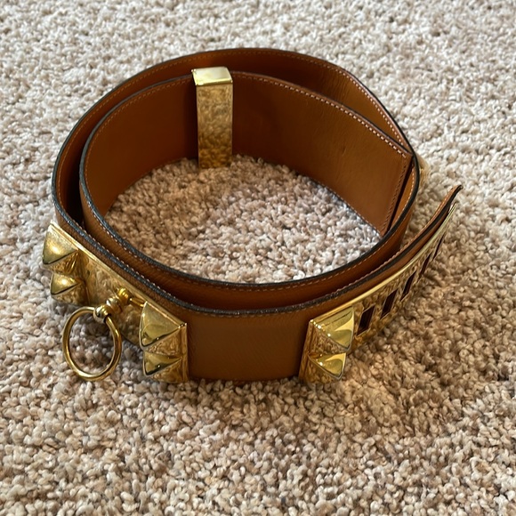 Leather belt made in Italy with gold accents. Size 80 cm - Picture 5 of 6